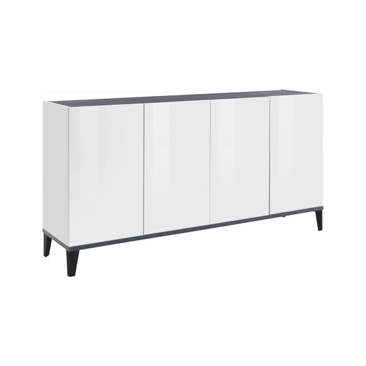 Credenza moderna a 4 Ashley, Made in Italy, Madia da cucina rialzata, Buffet di design da soggiorno, Cm 160x40h82, Bianco lucido e Ardesia