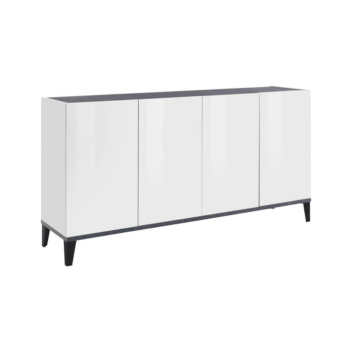 Credenza moderna a 4 Ashley, Made in Italy, Madia da cucina rialzata, Buffet di design da soggiorno, Cm 160x40h82, Bianco lucido e Ardesia
