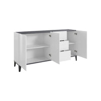 Credenza moderna a 3 ante e 3 Abic, Made in Italy, Madia da cucina rialzata, Buffet di design da soggiorno, Cm 160x40h82, Bianco lucido e Ardesia