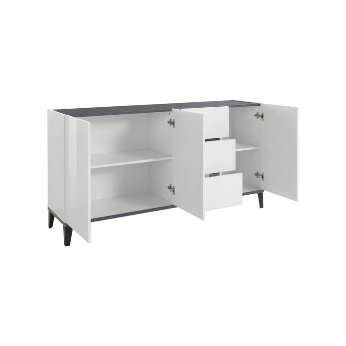 Credenza moderna a 3 ante e 3 Abic, Made in Italy, Madia da cucina rialzata, Buffet di design da soggiorno, Cm 160x40h82, Bianco lucido e Ardesia