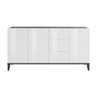 Credenza moderna a 3 ante e 3 Abic, Made in Italy, Madia da cucina rialzata, Buffet di design da soggiorno, Cm 160x40h82, Bianco lucido e Ardesia