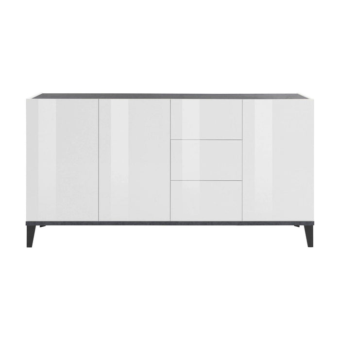 Credenza moderna a 3 ante e 3 Abic, Made in Italy, Madia da cucina rialzata, Buffet di design da soggiorno, Cm 160x40h82, Bianco lucido e Ardesia