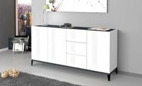 Credenza moderna a 3 ante e 3 Abic, Made in Italy, Madia da cucina rialzata, Buffet di design da soggiorno, Cm 160x40h82, Bianco lucido e Ardesia