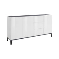 Credenza moderna a 3 ante e 3 Abic, Made in Italy, Madia da cucina rialzata, Buffet di design da soggiorno, Cm 160x40h82, Bianco lucido e Ardesia