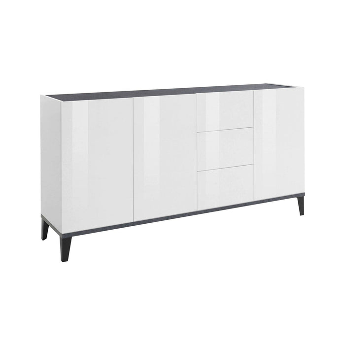 Credenza moderna a 3 ante e 3 Abic, Made in Italy, Madia da cucina rialzata, Buffet di design da soggiorno, Cm 160x40h82, Bianco lucido e Ardesia