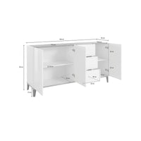 Credenza moderna a 3 ante e 3 Abic, Made in Italy, Madia da cucina rialzata, Buffet di design da soggiorno, Cm 160x40h82, Bianco lucido e Acero