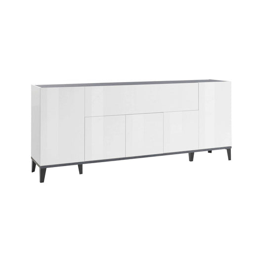 Credenza moderna a 6 Amour, Made in Italy, Madia da cucina rialzata, Buffet di design da soggiorno, Cm 200x40h82, Bianco lucido e Ardesia