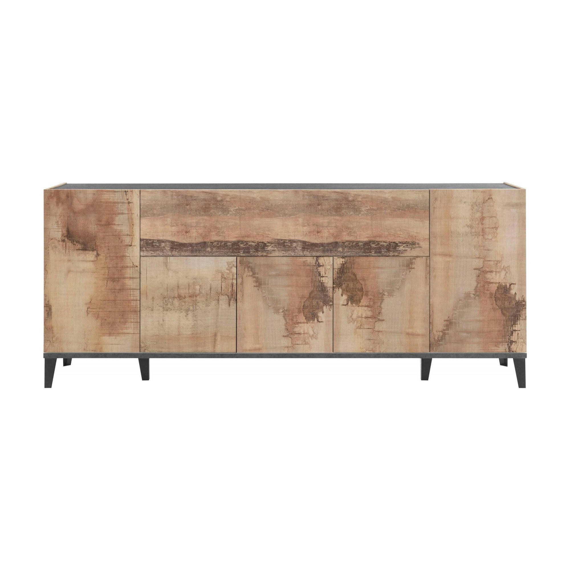 Credenza moderna a 6 Amour, Made in Italy, Madia da cucina rialzata, Buffet di design da soggiorno, Cm 200x40h82, Ardesia e Acero
