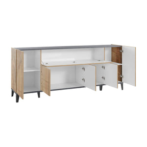 Credenza moderna a 6 Amour, Made in Italy, Madia da cucina rialzata, Buffet di design da soggiorno, Cm 200x40h82, Ardesia e Acero