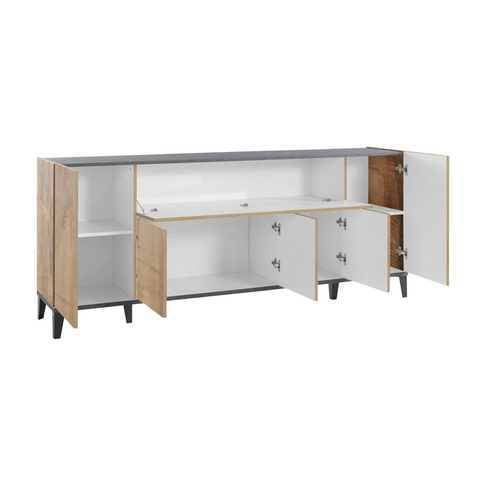 Credenza moderna a 6 Amour, Made in Italy, Madia da cucina rialzata, Buffet di design da soggiorno, Cm 200x40h82, Ardesia e Acero