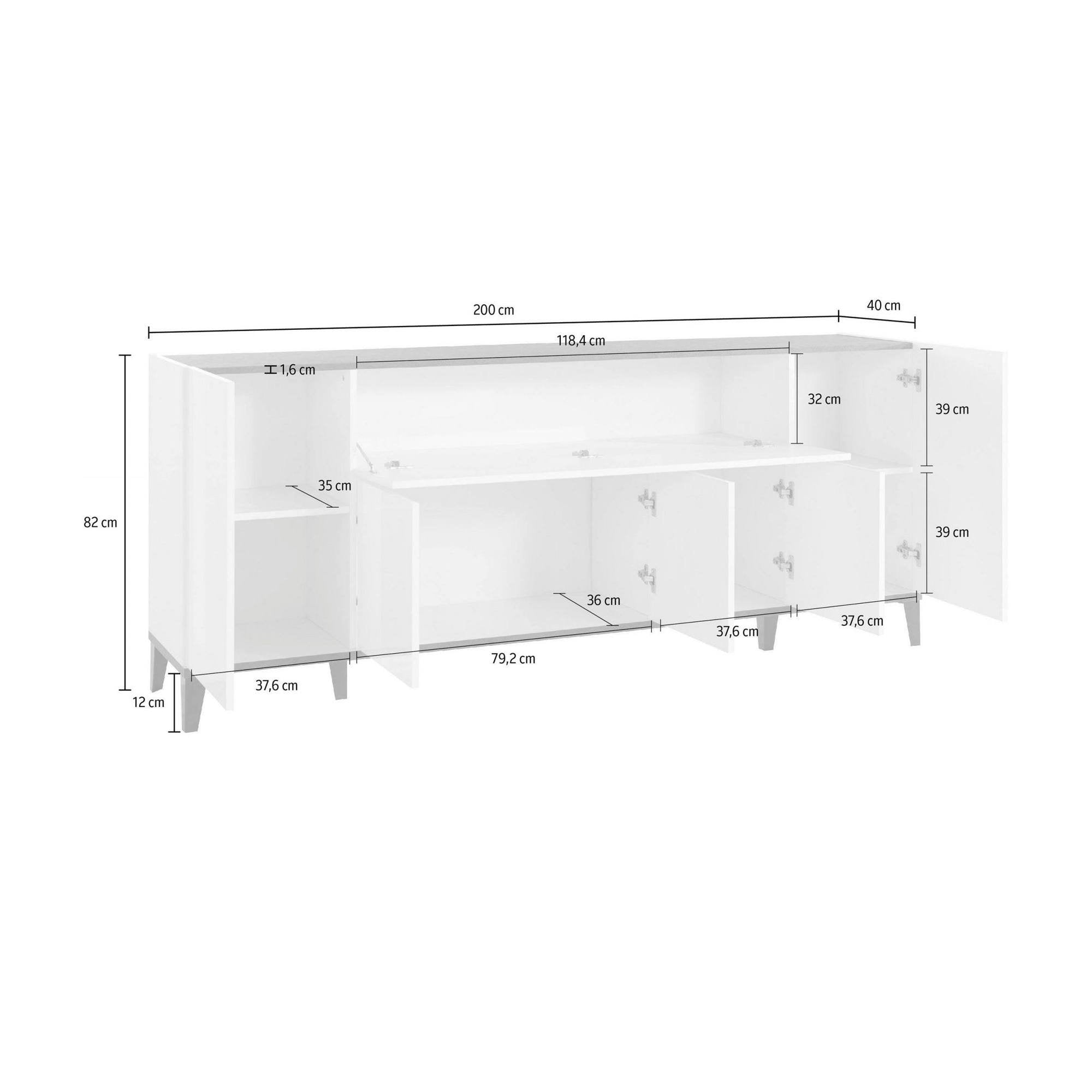 Credenza moderna a 6 Amour, Made in Italy, Madia da cucina rialzata, Buffet di design da soggiorno, Cm 200x40h82, Ardesia e Acero