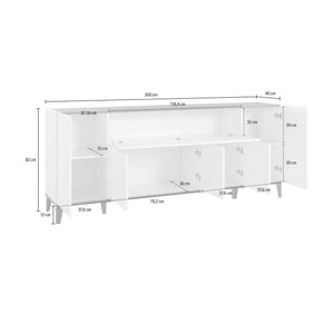 Credenza moderna a 6 Amour, Made in Italy, Madia da cucina rialzata, Buffet di design da soggiorno, Cm 200x40h82, Ardesia e Acero