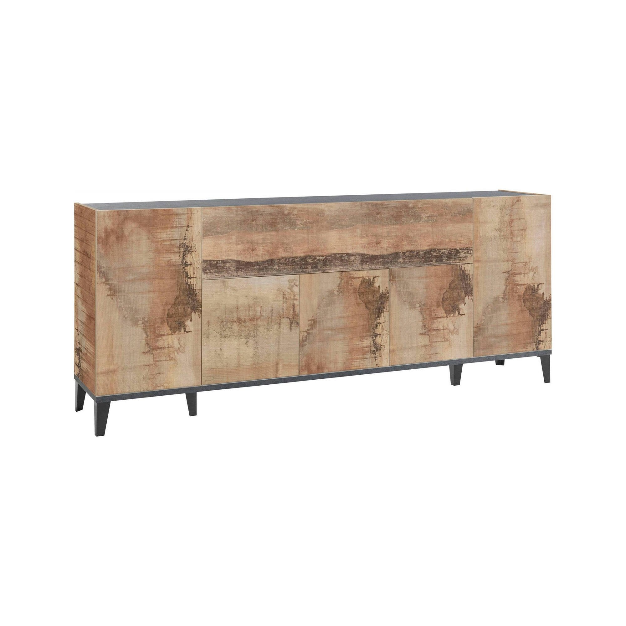 Credenza moderna a 6 Amour, Made in Italy, Madia da cucina rialzata, Buffet di design da soggiorno, Cm 200x40h82, Ardesia e Acero