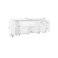 Credenza moderna a 6 Amour, Made in Italy, Madia da cucina rialzata, Buffet di design da soggiorno, Cm 200x40h82, Bianco lucido e Acero