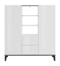 Credenza moderna a 2 ante e 2 Scirocco, Made in Italy, Madia con ripiani, Buffet di design da ingresso, Cm 120x40h133, Bianco lucido e Ardesia