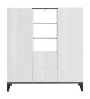 Credenza moderna a 2 ante e 2 Scirocco, Made in Italy, Madia con ripiani, Buffet di design da ingresso, Cm 120x40h133, Bianco lucido e Ardesia