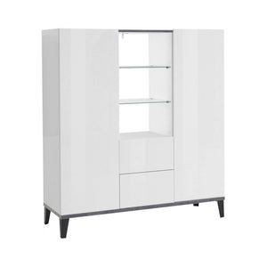 Credenza moderna a 2 ante e 2 Scirocco, Made in Italy, Madia con ripiani, Buffet di design da ingresso, Cm 120x40h133, Bianco lucido e Ardesia