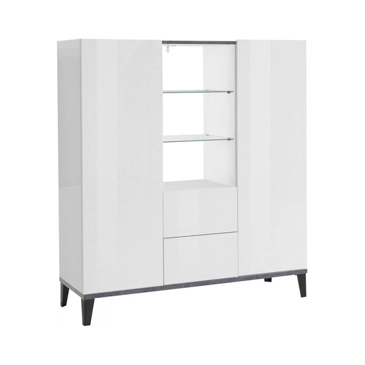 Credenza moderna a 2 ante e 2 Scirocco, Made in Italy, Madia con ripiani, Buffet di design da ingresso, Cm 120x40h133, Bianco lucido e Ardesia
