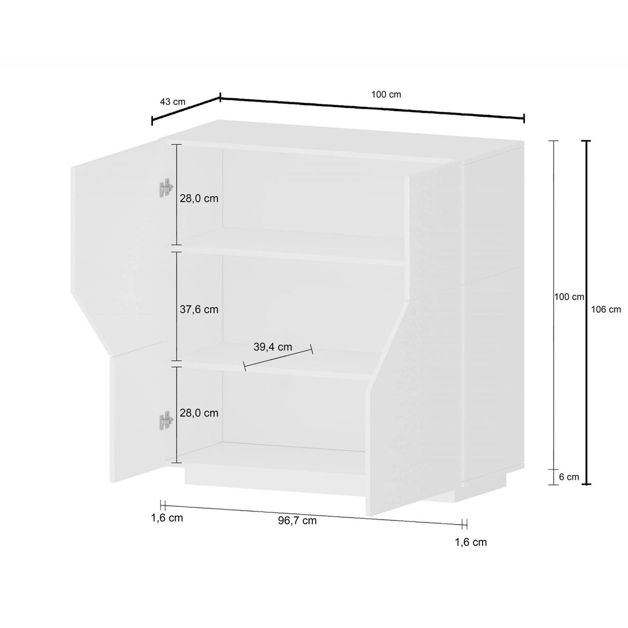 Credenza moderna a 2 ante Arbal, Made in Italy, Madia da ingresso, Buffet di design da soggiorno, Cm 100x43h106, Bianco lucido