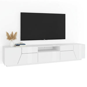Mobile da soggiorno Porta Animai, Made in Italy, Credenza per Animai da salotto a 4 ante geometriche e 1 cassetto, Cm 220x43h46, Bianco lucido