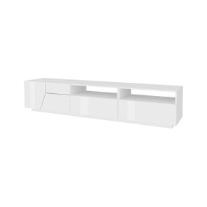 Mobile da soggiorno Porta Arghi, Made in Italy, Credenza per Arghi da salotto a 2 ante geometriche e 2 cassetti, Cm 200x43h46, Bianco lucido