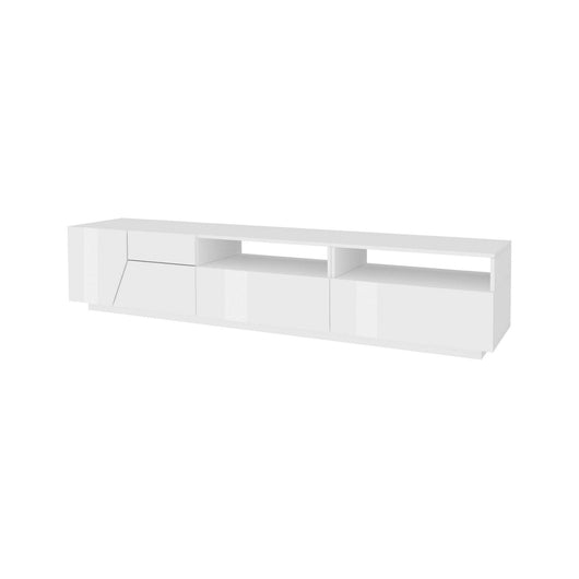Mobile da soggiorno Porta Arghi, Made in Italy, Credenza per Arghi da salotto a 2 ante geometriche e 2 cassetti, Cm 200x43h46, Bianco lucido