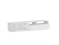 Mobile da soggiorno Porta Arghi, Made in Italy, Credenza per Arghi da salotto a 2 ante geometriche e 2 cassetti, Cm 200x43h46, Bianco lucido