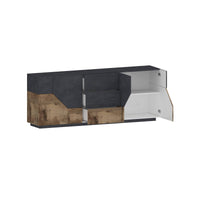 Credenza moderna a 4 ante geometriche e 3 Almira, Made in Italy, Madia da cucina, Buffet di design da soggiorno, Cm 220x43h86, Ardesia e Acero