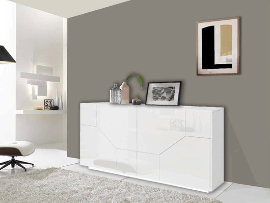 Credenza moderna a 4 ante Ania, Made in Italy, Madia da ingresso, Buffet di design da soggiorno, Cm 200x43h86, Bianco lucido