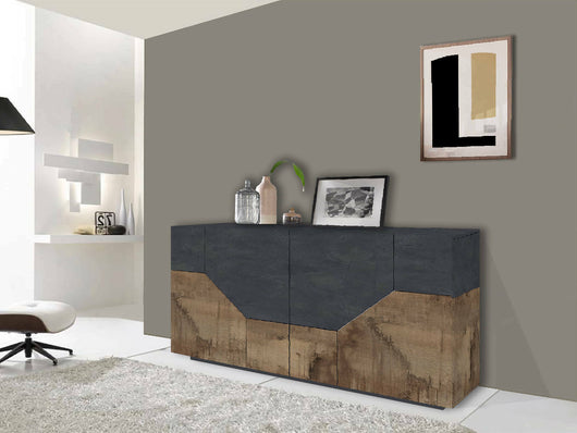 Credenza moderna a 4 ante Ania, Made in Italy, Madia da ingresso, Buffet di design da soggiorno, Cm 200x43h86, Ardesia e Acero