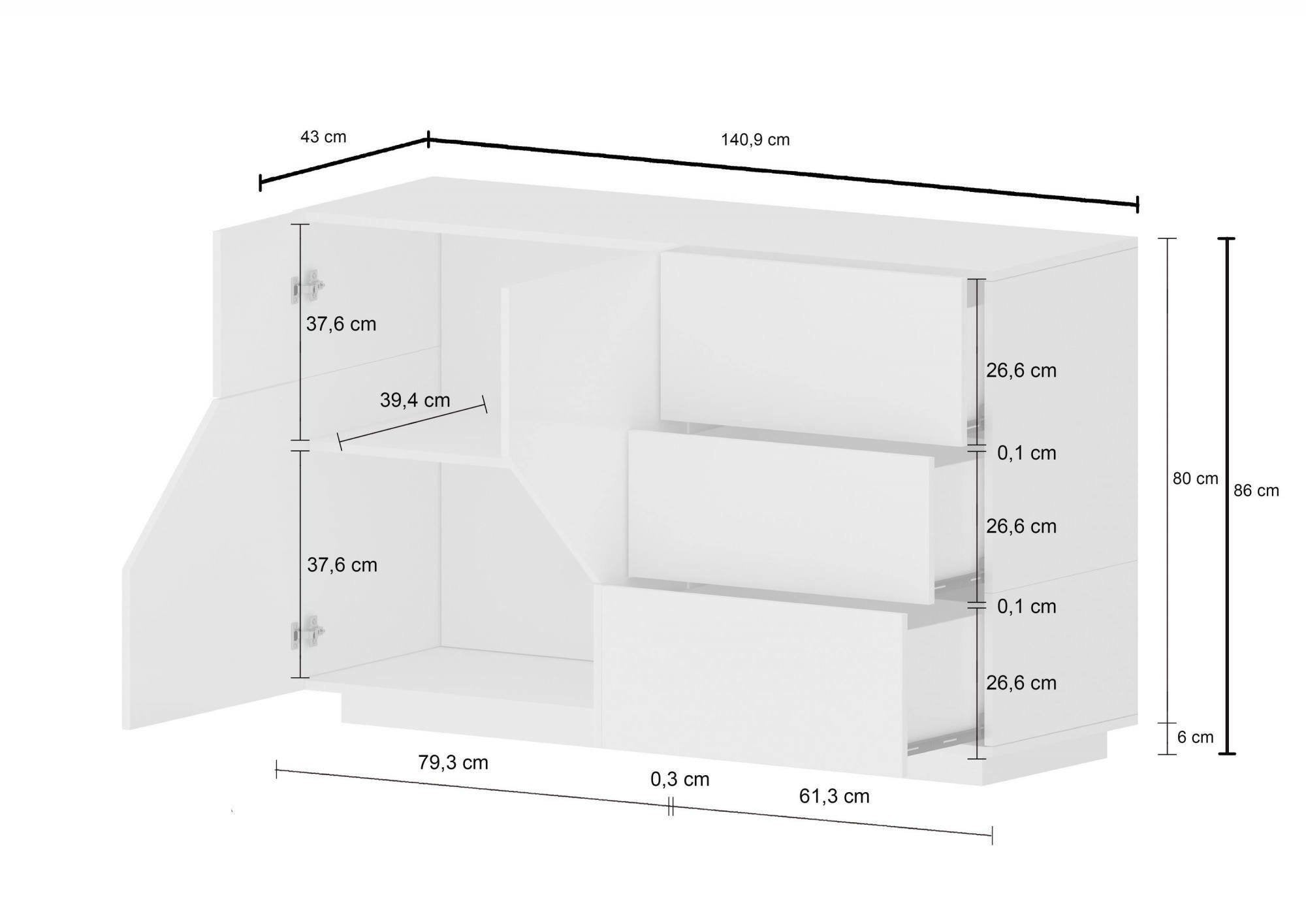Credenza moderna a 2 ante geometriche e 3 All, Made in Italy, Madia da cucina, Buffet di design da soggiorno, Cm 141x43h86, Ardesia e Acero