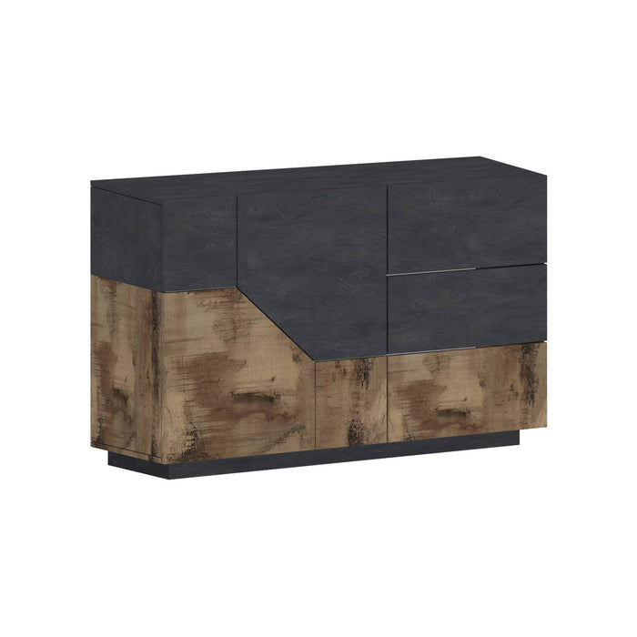 Credenza moderna a 2 ante geometriche e 3 All, Made in Italy, Madia da cucina, Buffet di design da soggiorno, Cm 141x43h86, Ardesia e Acero
