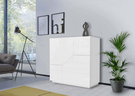 Credenza moderna a 2 ante Amento, Made in Italy, Madia da cucina, Buffet di design da soggiorno, Cm 79x43h86, Bianco lucido