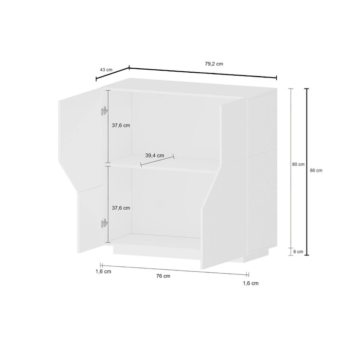 Credenza moderna a 2 ante Amento, Made in Italy, Madia da cucina, Buffet di design da soggiorno, Cm 79x43h86, Bianco lucido e Acero