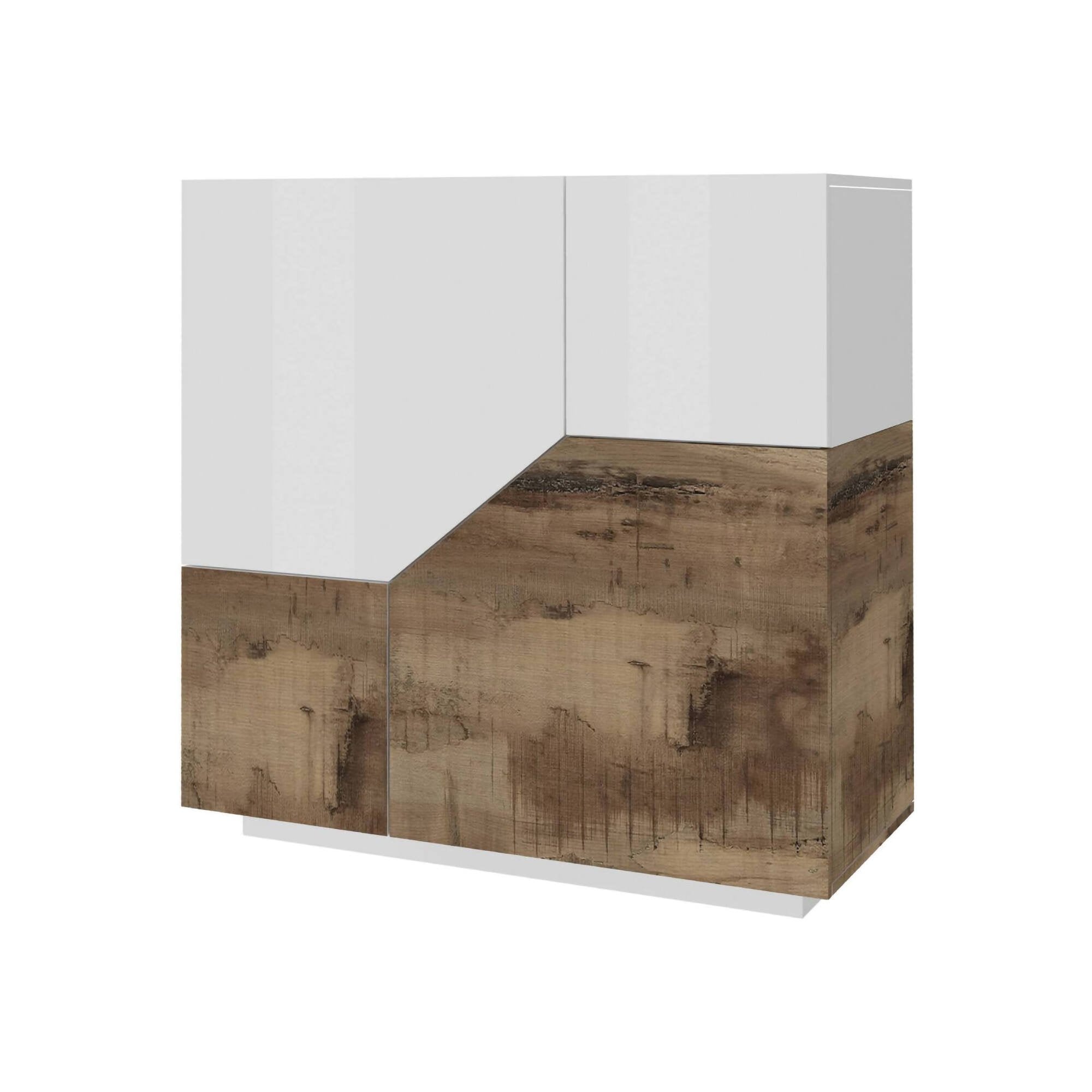 Credenza moderna a 2 ante Amento, Made in Italy, Madia da cucina, Buffet di design da soggiorno, Cm 79x43h86, Bianco lucido e Acero