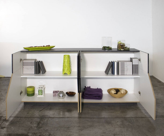 Credenza moderna a 4 ante Agis, Made in Italy, Madia da cucina, Buffet di design da soggiorno, Cm 159x43h86, Ardesia e Acero