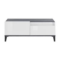 Mobile da soggiorno Porta Atris, Made in Italy, Supporto per Atris da salotto a 1 anta e 1 cassetto, Cm 120x40h47, Bianco lucido e Ardesia