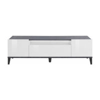 Mobile da soggiorno Porta Argentoro, Made in Italy, Supporto per Argentoro da salotto a 2 ante e 1 cassetto, Cm 160x40h47, Bianco lucido e Ardesia