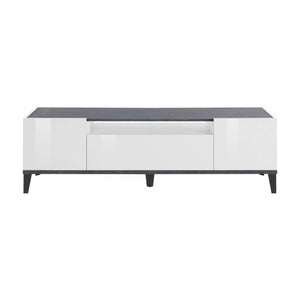 Mobile da soggiorno Porta Argentoro, Made in Italy, Supporto per Argentoro da salotto a 2 ante e 1 cassetto, Cm 160x40h47, Bianco lucido e Ardesia