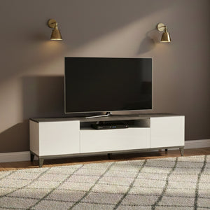 Mobile da soggiorno Porta Argentoro, Made in Italy, Supporto per Argentoro da salotto a 2 ante e 1 cassetto, Cm 160x40h47, Bianco lucido e Ardesia