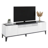 Mobile da soggiorno Porta Argentoro, Made in Italy, Supporto per Argentoro da salotto a 2 ante e 1 cassetto, Cm 160x40h47, Bianco lucido e Ardesia