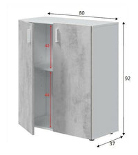 Armadio multiuso Argento, Mobile ausiliario basso, Scarpiera a 2 ante battenti e 1 ripiano, Mobile portascarpe, cm 80x37h92, Cemento e Bianco