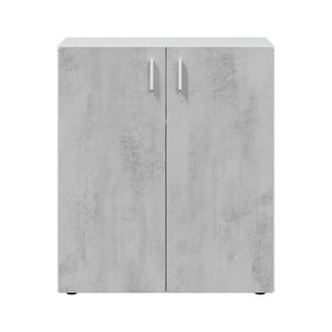 Armadio multiuso Argento, Mobile ausiliario basso, Scarpiera a 2 ante battenti e 1 ripiano, Mobile portascarpe, cm 80x37h92, Cemento e Bianco