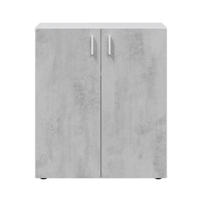Armadio multiuso Argento, Mobile ausiliario basso, Scarpiera a 2 ante battenti e 1 ripiano, Mobile portascarpe, cm 80x37h92, Cemento e Bianco