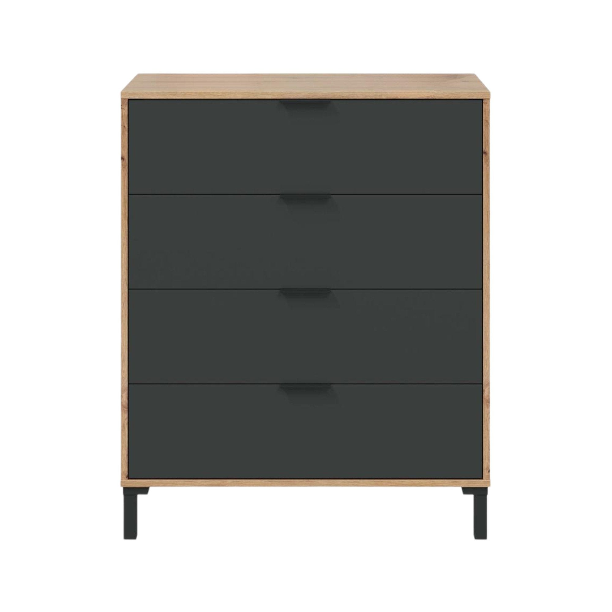 Cassettiera Alfana, Settimanale a 4 cassetti, Mobile ComÒ² per camera da letto, ComÒ² moderno, cm 76x40h94, Rovere nodi e Antracite