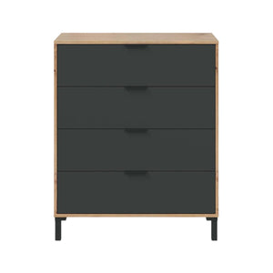 Cassettiera Alfana, Settimanale a 4 cassetti, Mobile ComÒ² per camera da letto, ComÒ² moderno, cm 76x40h94, Rovere nodi e Antracite