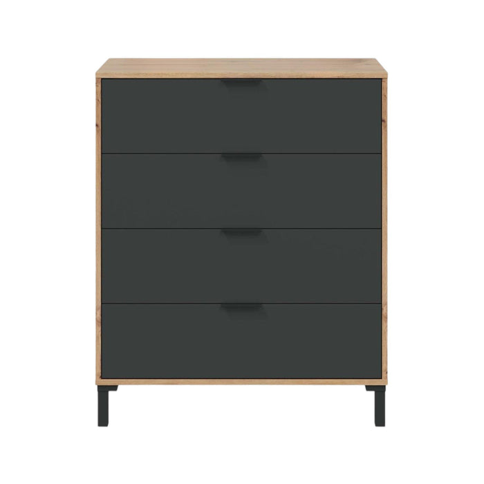 Cassettiera Alfana, Settimanale a 4 cassetti, Mobile ComÒ² per camera da letto, ComÒ² moderno, cm 76x40h94, Rovere nodi e Antracite