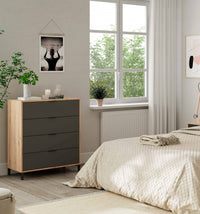 Cassettiera Alfana, Settimanale a 4 cassetti, Mobile ComÒ² per camera da letto, ComÒ² moderno, cm 76x40h94, Rovere nodi e Antracite