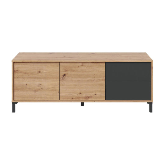Credenza Anora, Madia moderna a 2 ante, Buffet da soggiorno, Mobile porta TV, Madia con piedini per salotto, cm 130x41h47, Rovere nodi e Antracite