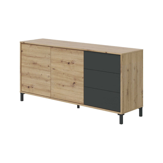 Credenza Ardelia, Madia moderna a 2 ante e 3 cassetti, Buffet da soggiorno, Mobile porta TV, Madia per salotto, cm 154x41h74, Rovere nodi e Antracite